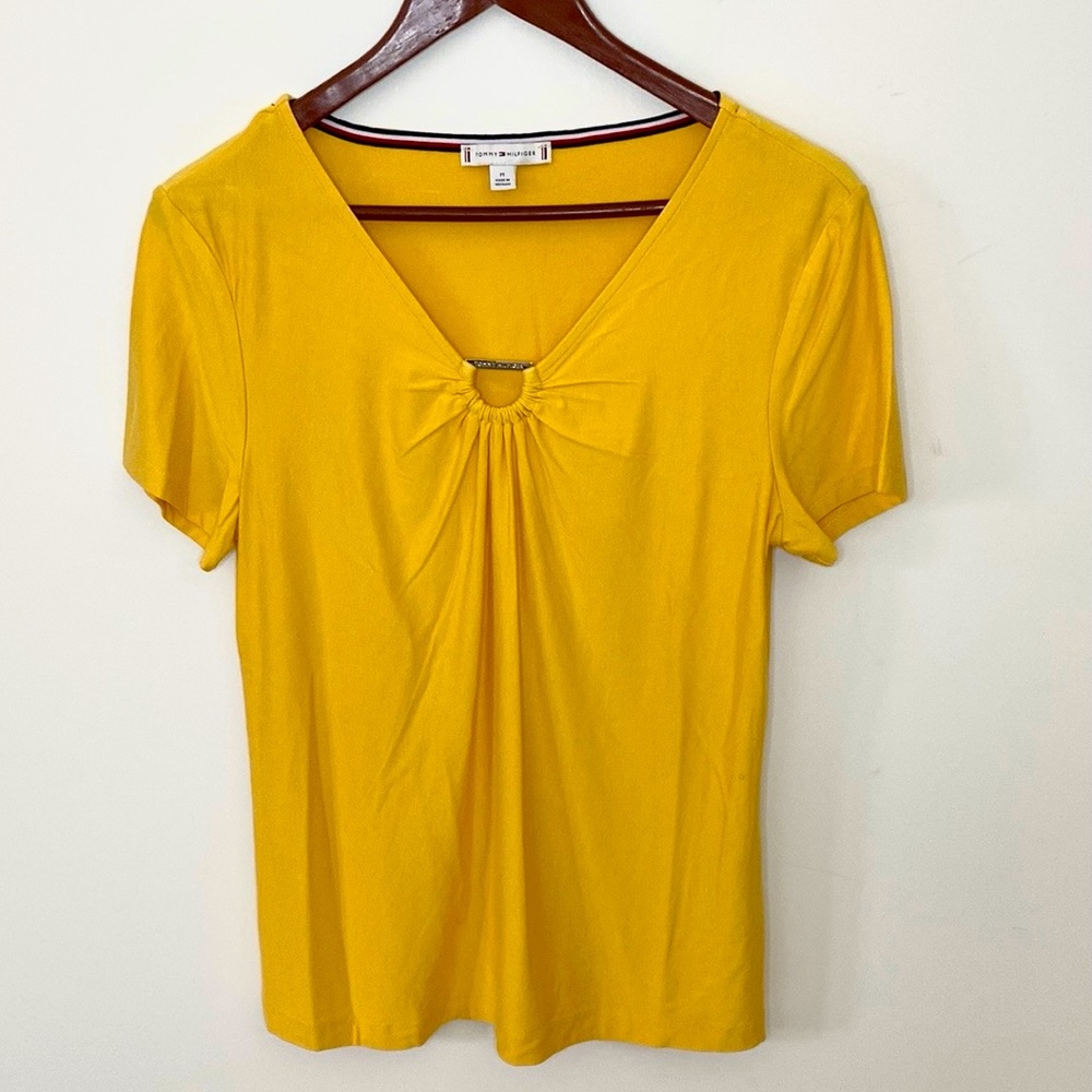 Tommy Hilfiger Logo U-Ring Ruched Retro Top Sz M